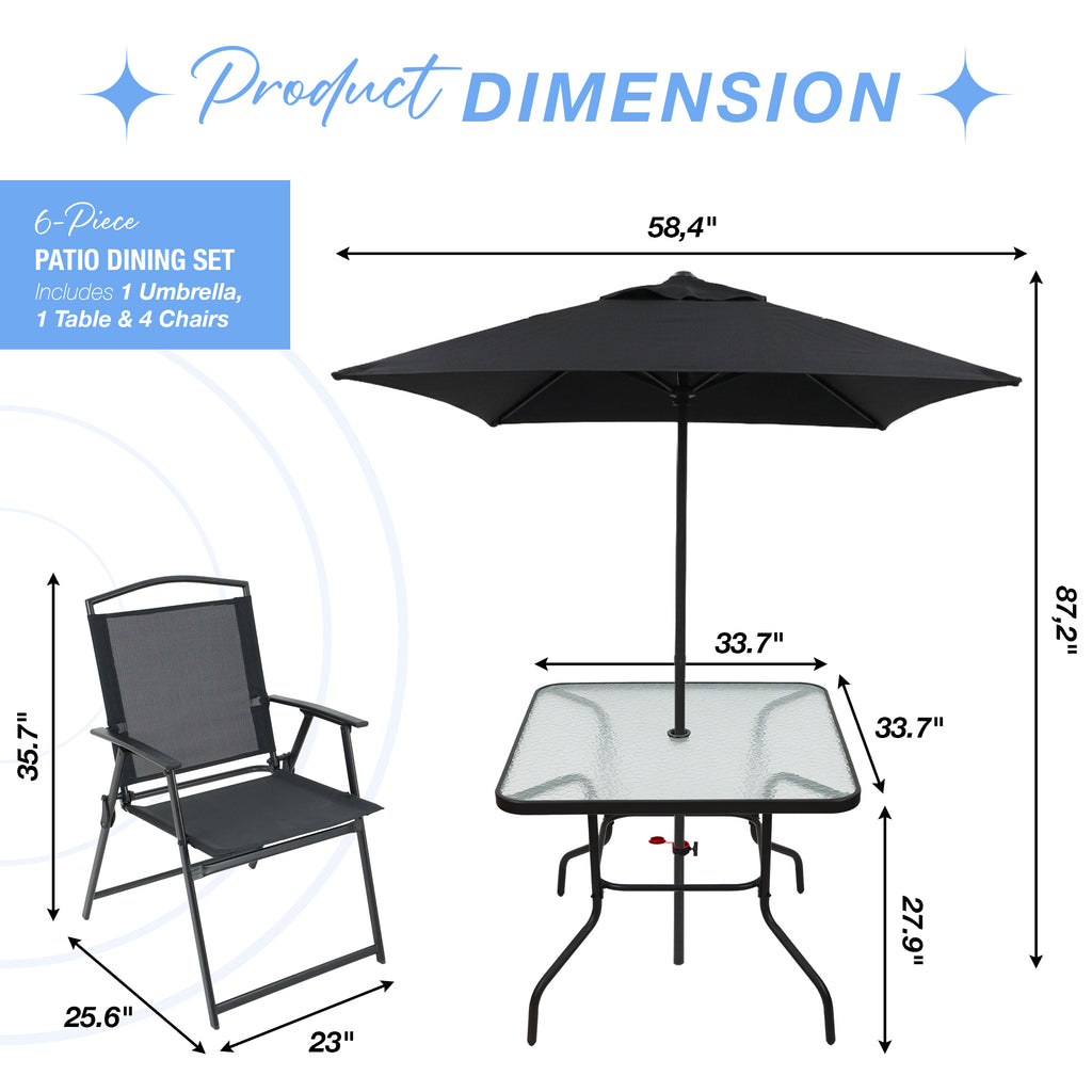 DECKIFY 6-Piece Outdoor Patio Furniture Set for 4, Patio Table and Chairs Set with Umbrella
