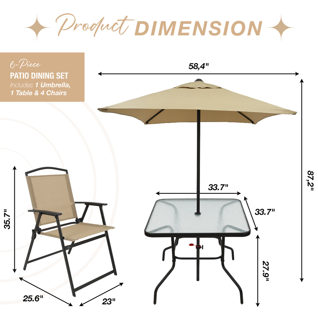 DECKIFY 6-Piece Outdoor Patio Furniture Set for 4, Patio Table and Chairs Set with Umbrella